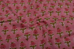 Light Pink Cotton Cambric Block Printed Fabric