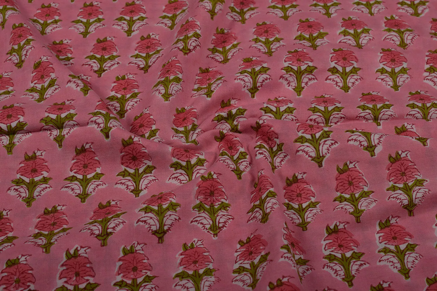 Light Pink Cotton Cambric Block Printed Fabric