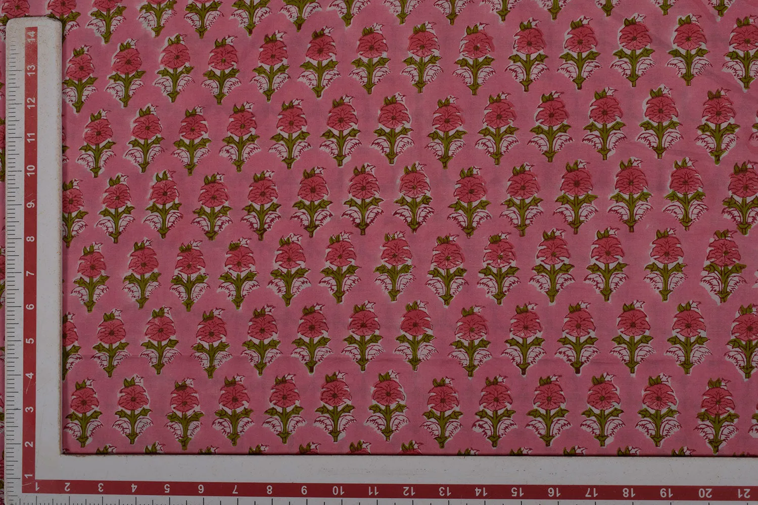 Light Pink Cotton Cambric Block Printed Fabric