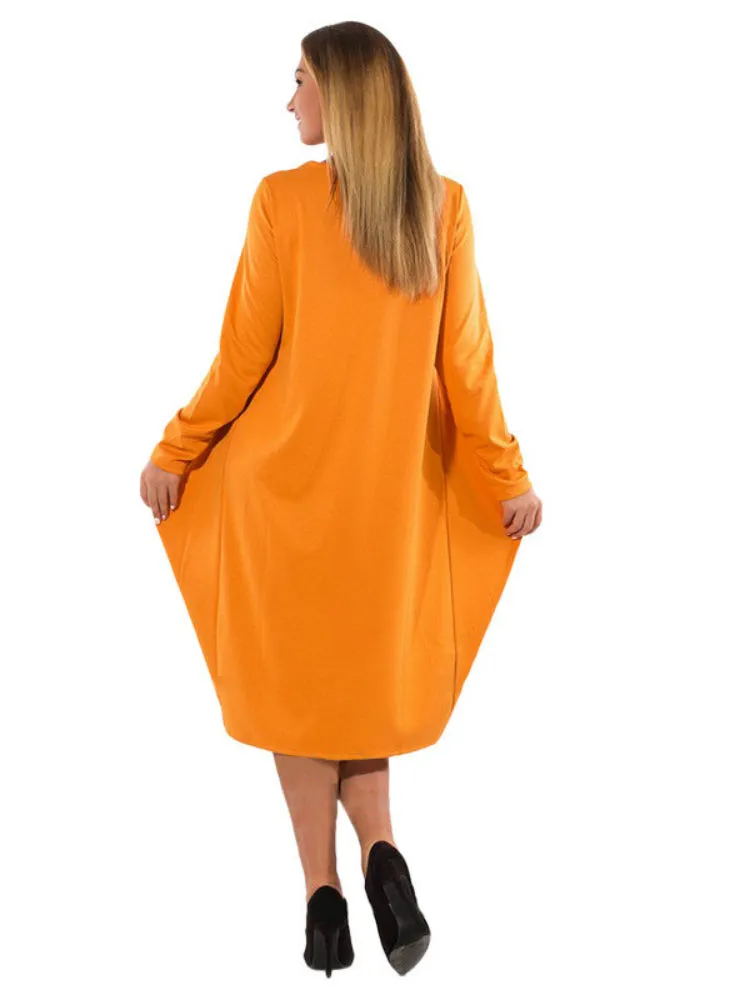 Long Sleeve O-Neck Casual Dress Women Winter Loose Dress