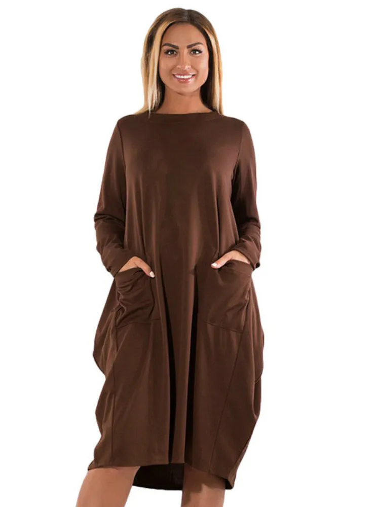 Long Sleeve O-Neck Casual Dress Women Winter Loose Dress