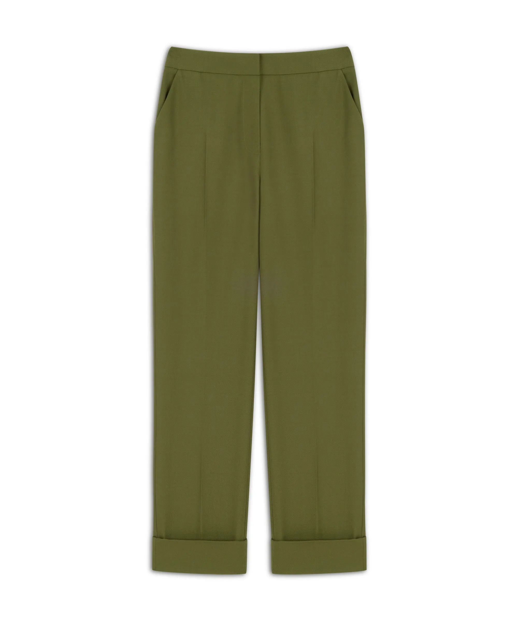 Machka Wool Blend Cigarette Fit Trousers Olive Green