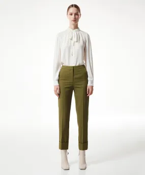 Machka Wool Blend Cigarette Fit Trousers Olive Green