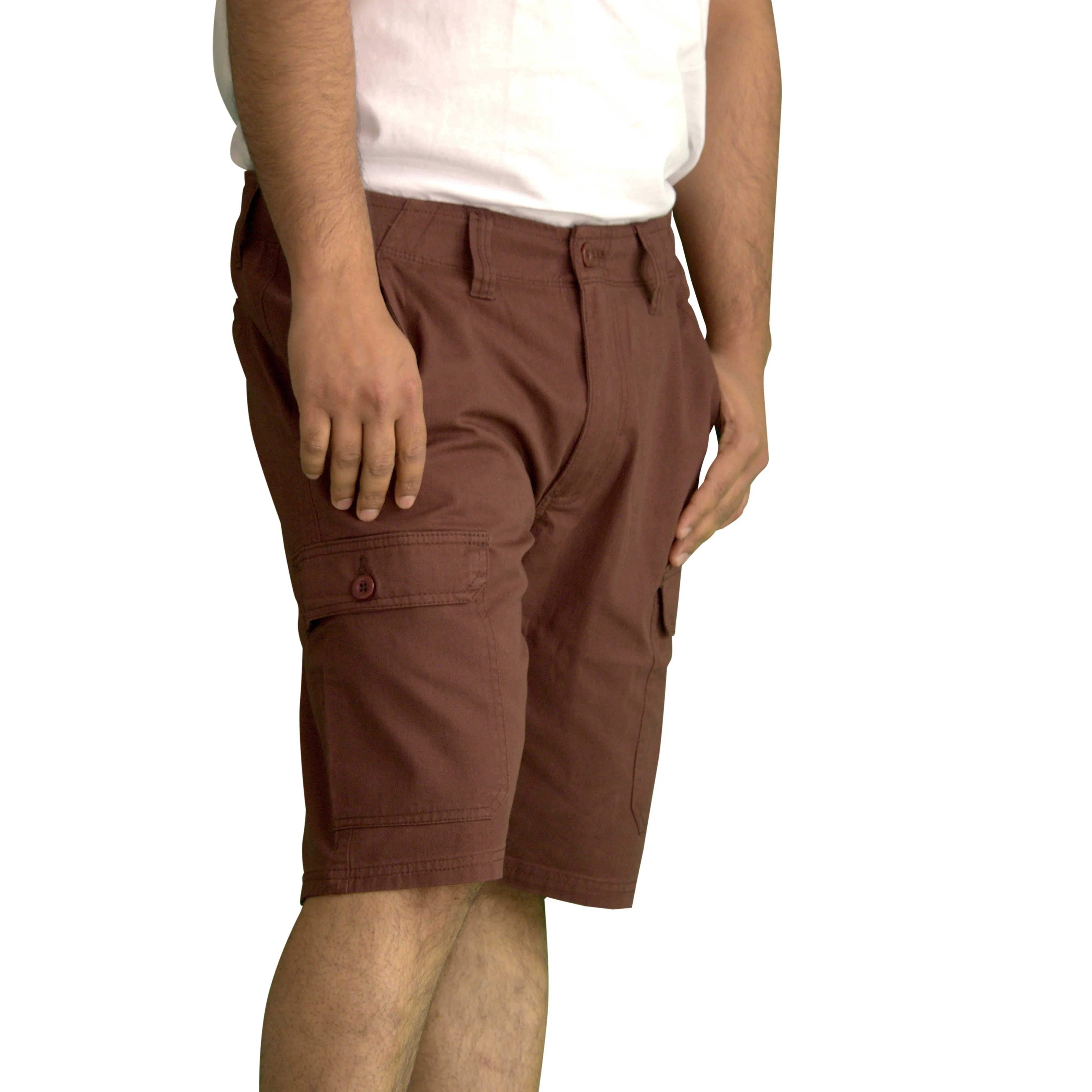 Men's Knee Touching Classic Cargo Short Pants (Brown)