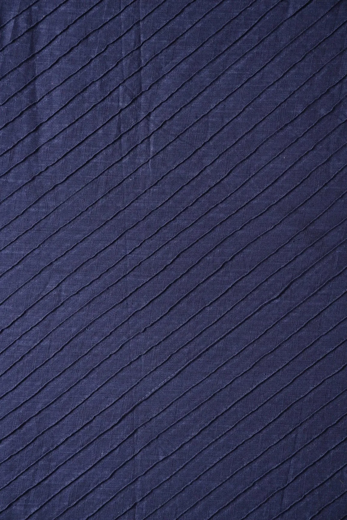 Navy Blue Stripes Pintucks Plain Cotton Fabric