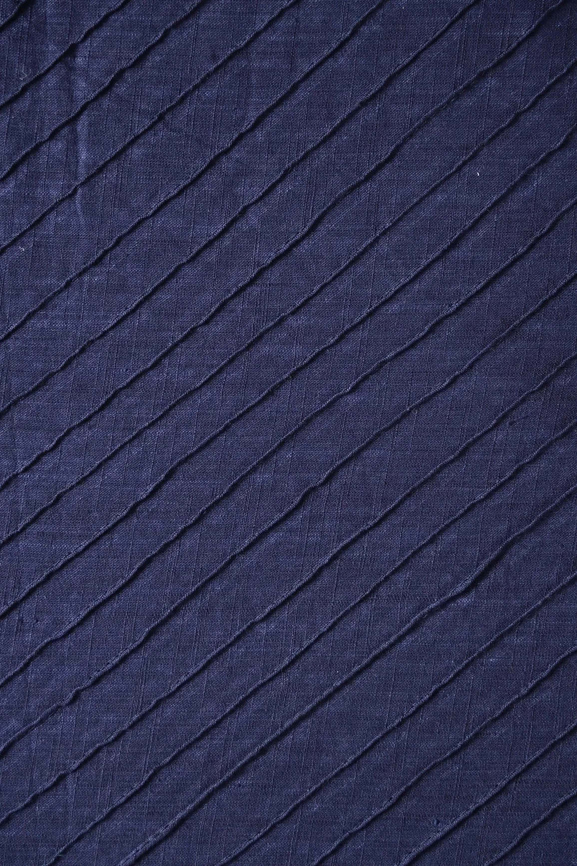 Navy Blue Stripes Pintucks Plain Cotton Fabric