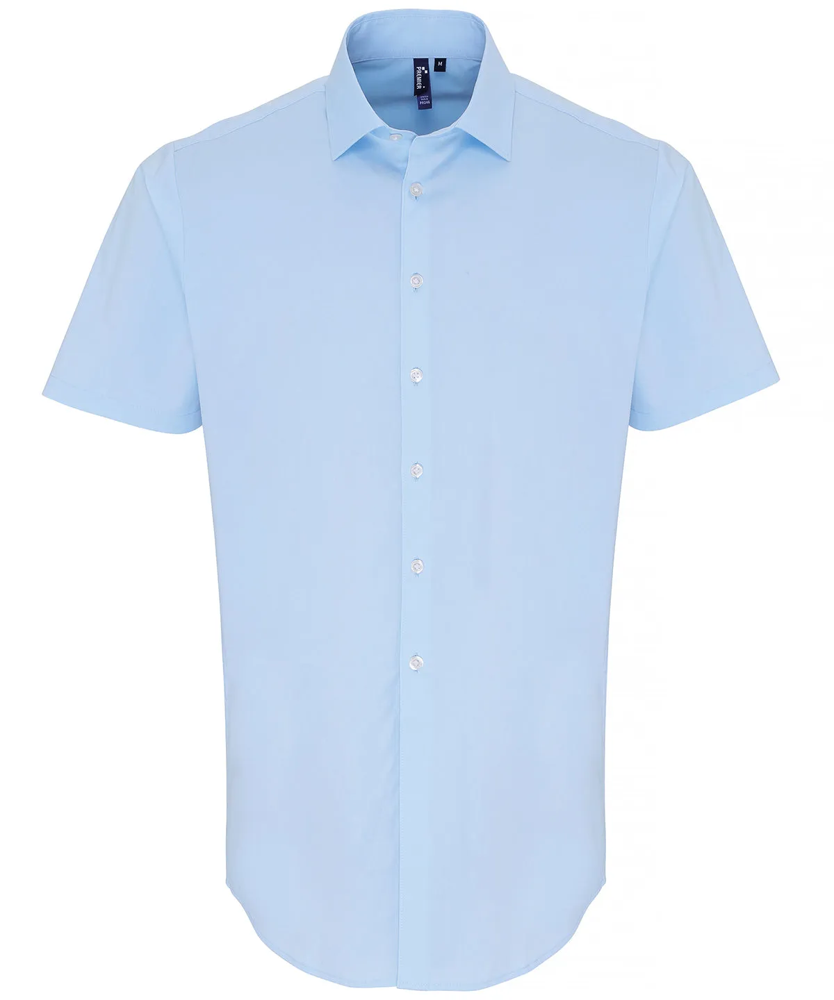 Pale Blue - Stretch fit cotton poplin short sleeve shirt