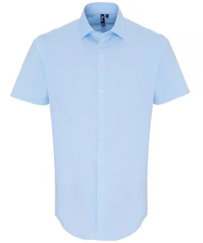 Pale Blue - Stretch fit cotton poplin short sleeve shirt