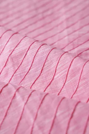 Pink Stripes Pintucks Plain Cotton Fabric