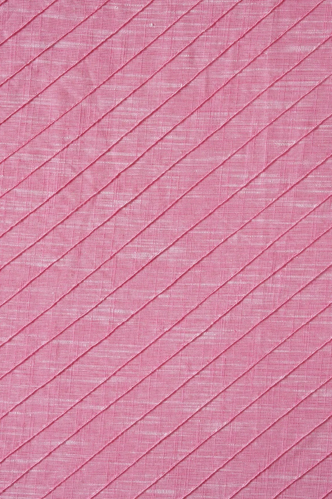 Pink Stripes Pintucks Plain Cotton Fabric