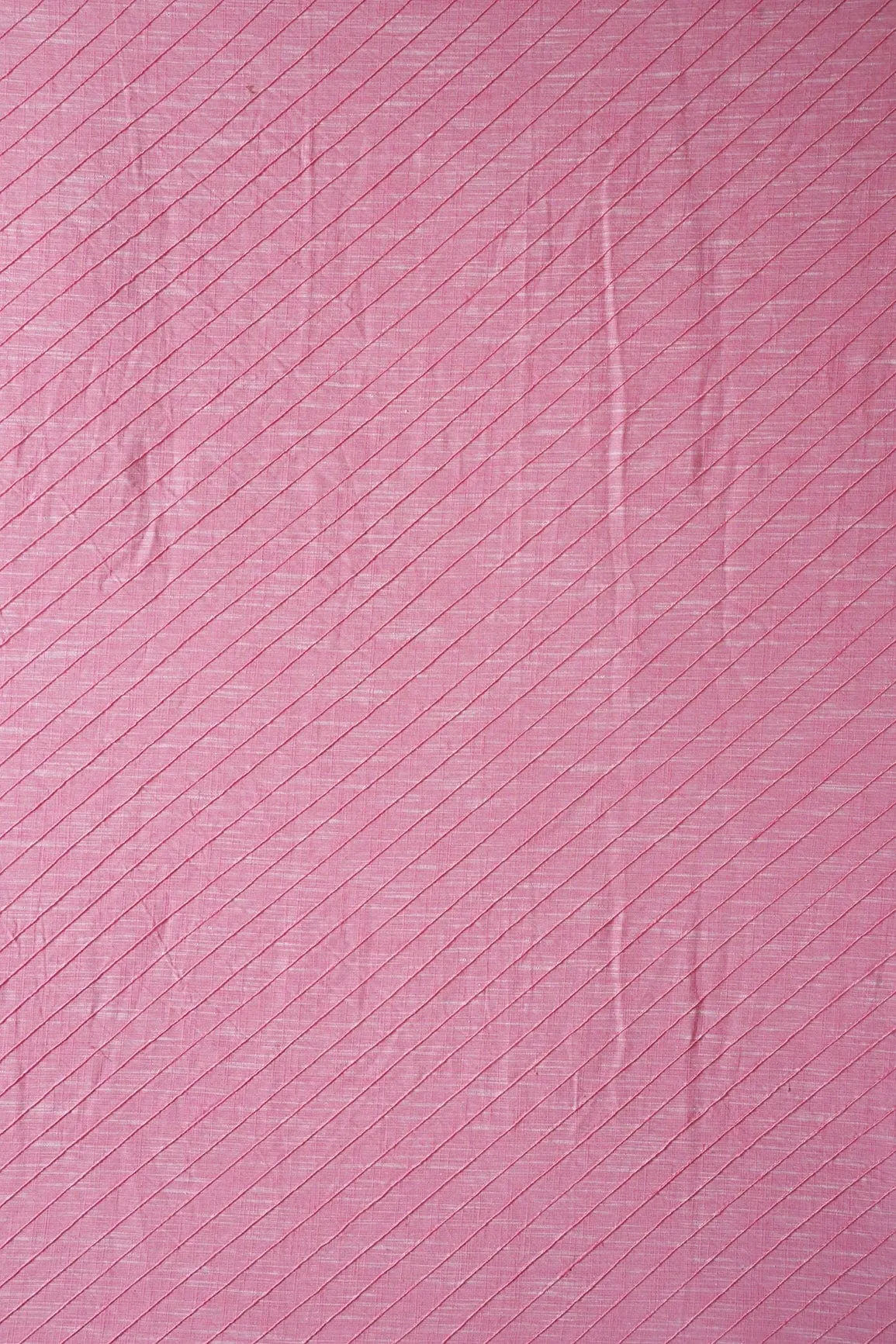 Pink Stripes Pintucks Plain Cotton Fabric