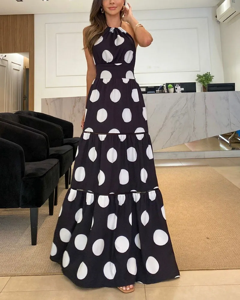 Polka-dot halter neck long dress