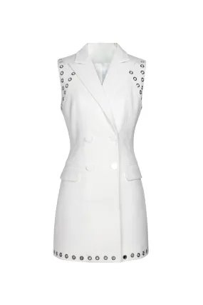 Punk Lapel Sleeveless Metallic Grommet Double Breasted Blazer Mini Dress