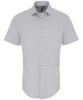 Silver - Stretch fit cotton poplin short sleeve shirt