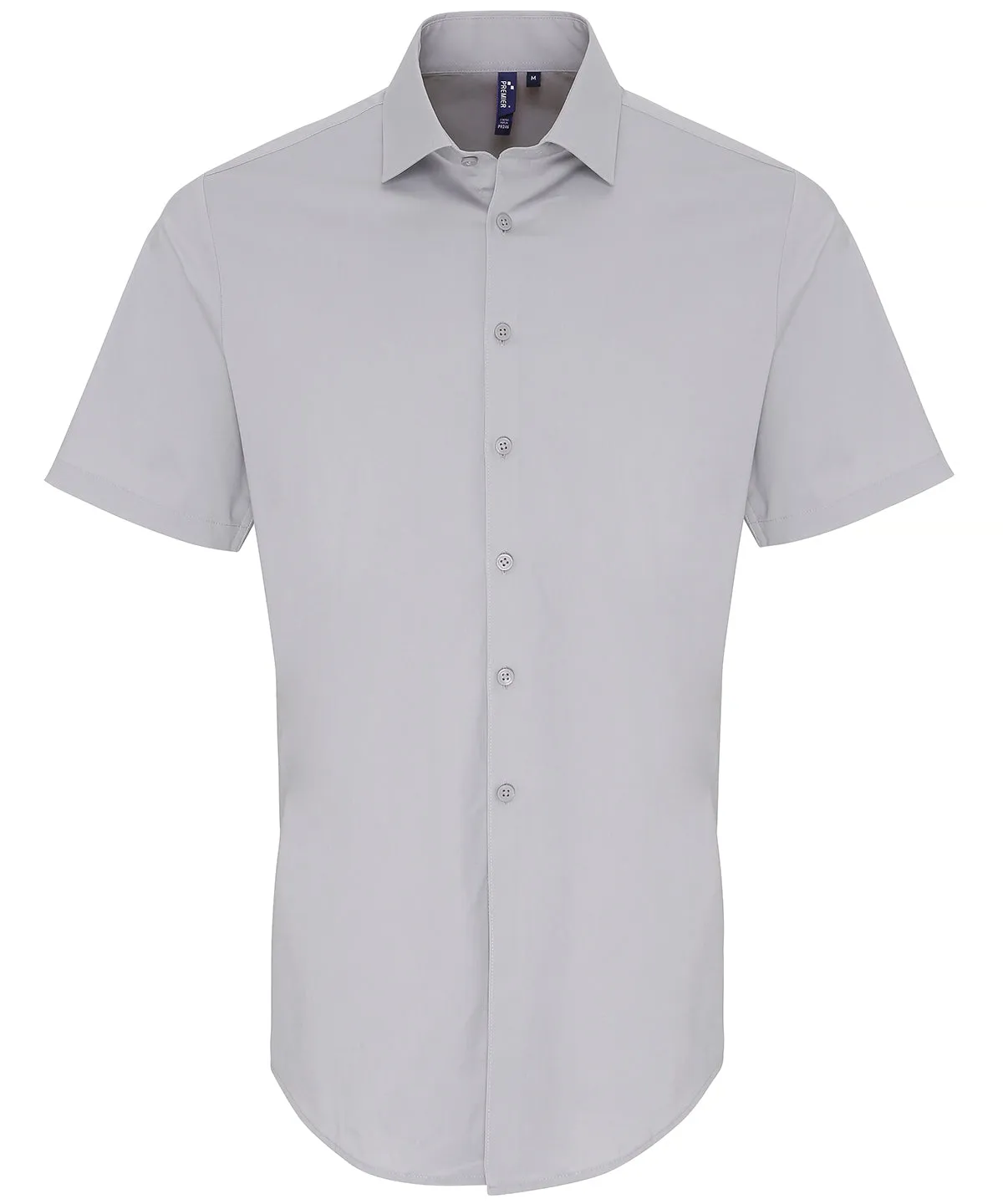 Silver - Stretch fit cotton poplin short sleeve shirt