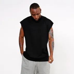 Sleeveless Hip Hop Plain Plus T-Shirt - Black