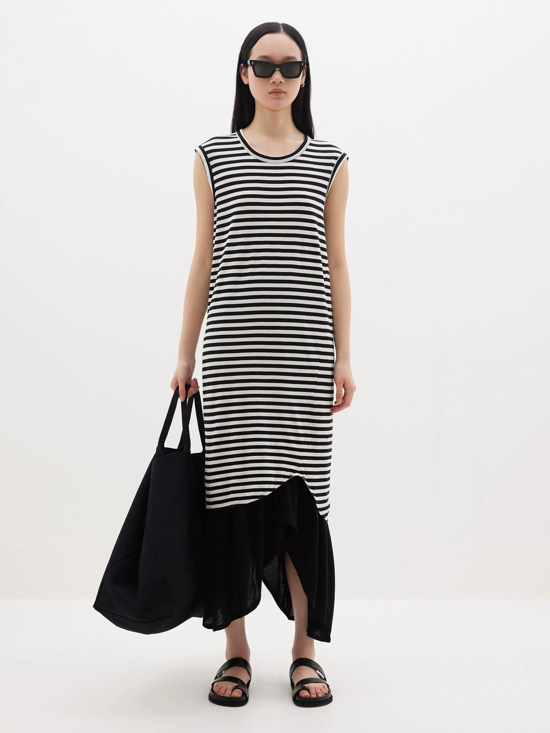 stripe slim muscle tank dress