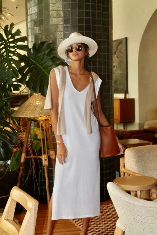 V-Neck Cotton Midi Dress