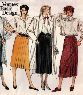 Vogue Basic Design 1610 Womens Straight Pleated Skirts 1980s Vintage Sewing Pattern Size 10 Waist 25 inches UNCUT Factory Folded