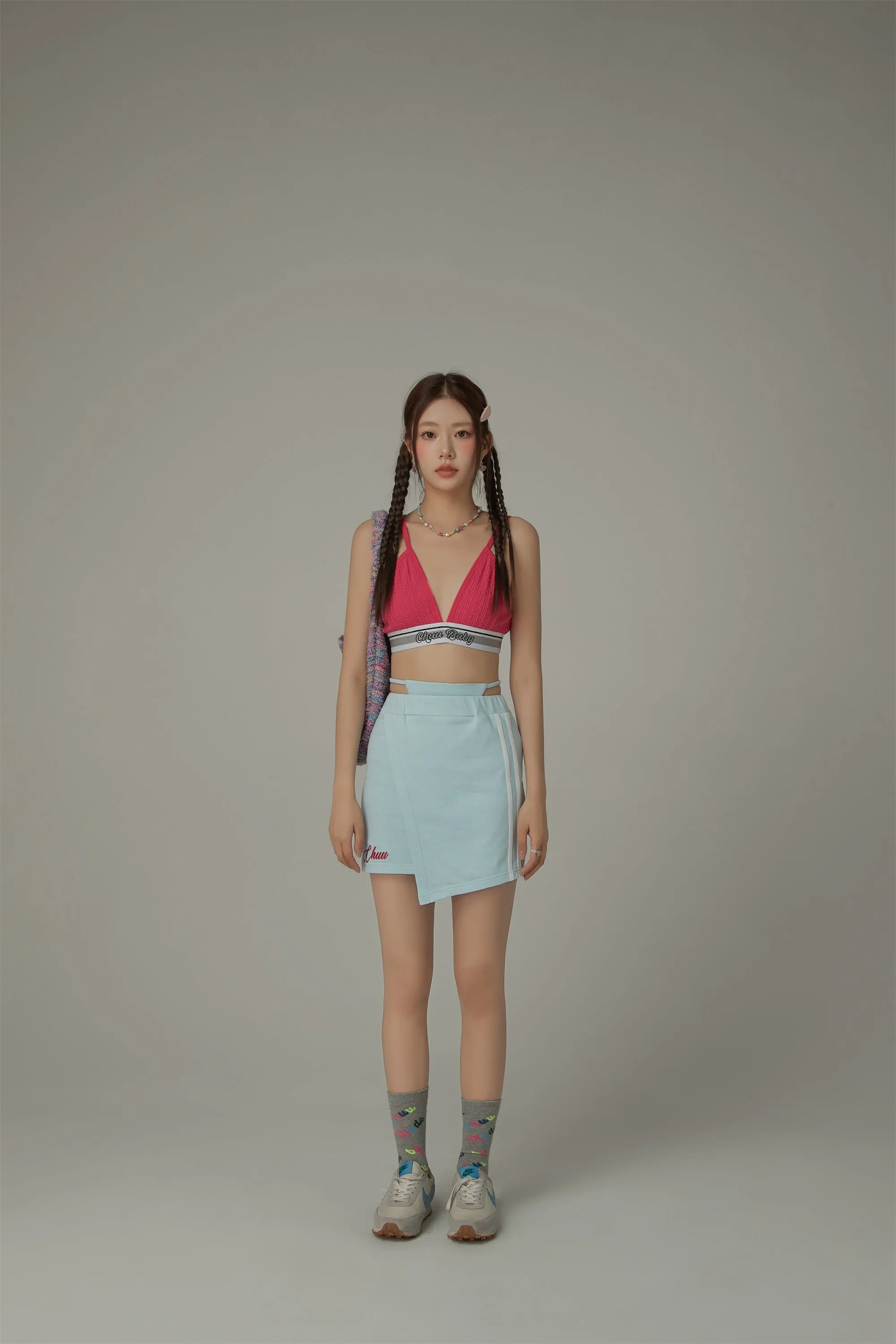 Waist String Slim Unbalanced Mini Skirt