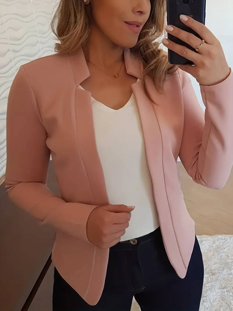 Women's Solid Color Open Front Stand Collar Blazer | For Everyday Wear