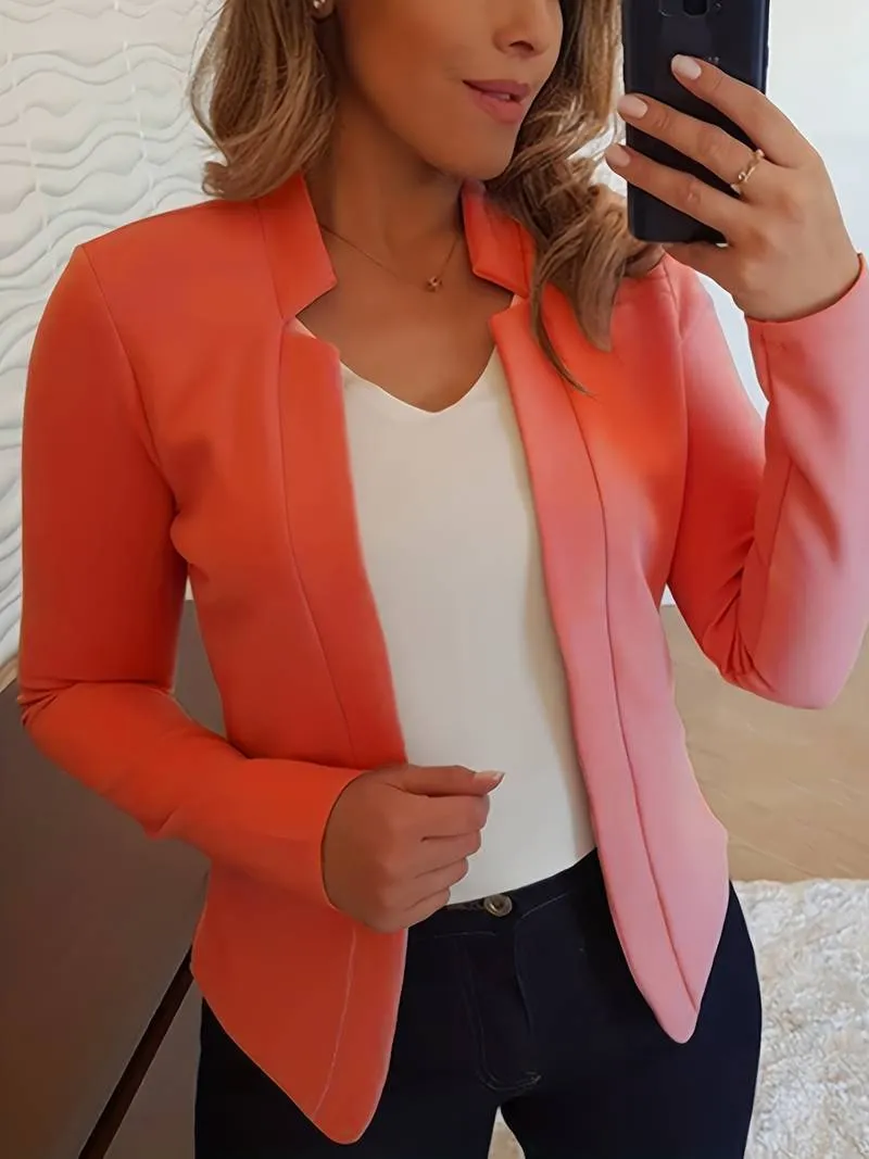 Women's Solid Color Open Front Stand Collar Blazer | For Everyday Wear