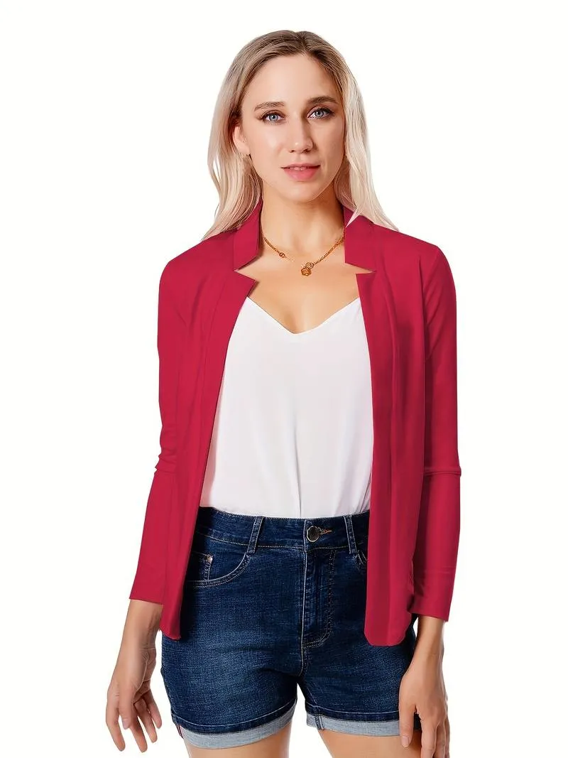 Women's Solid Color Open Front Stand Collar Blazer | For Everyday Wear