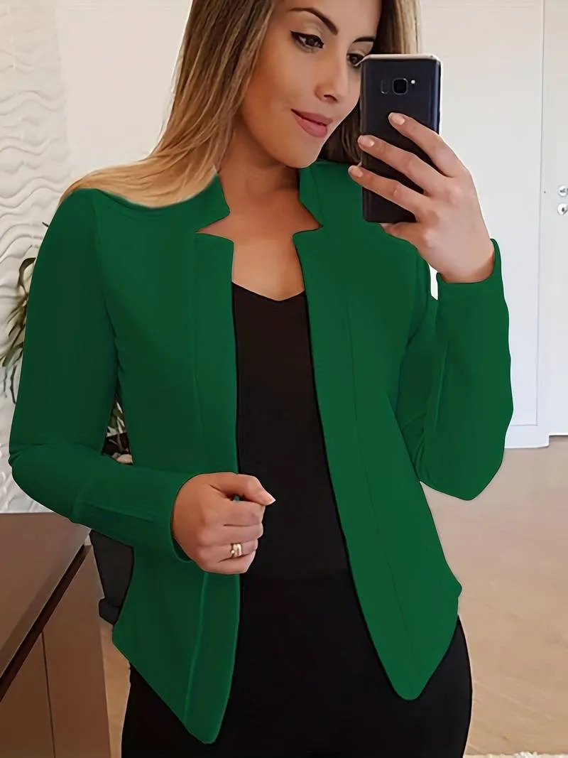 Women's Solid Color Open Front Stand Collar Blazer | For Everyday Wear