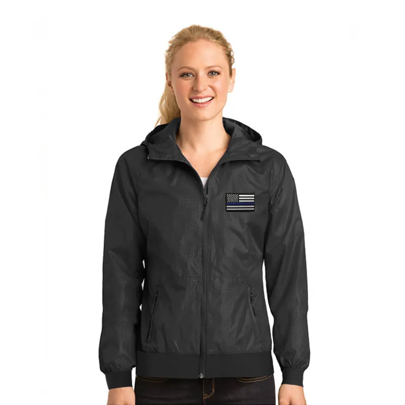 Women's Thin Blue Line Embossed Hooded Wind Jacket