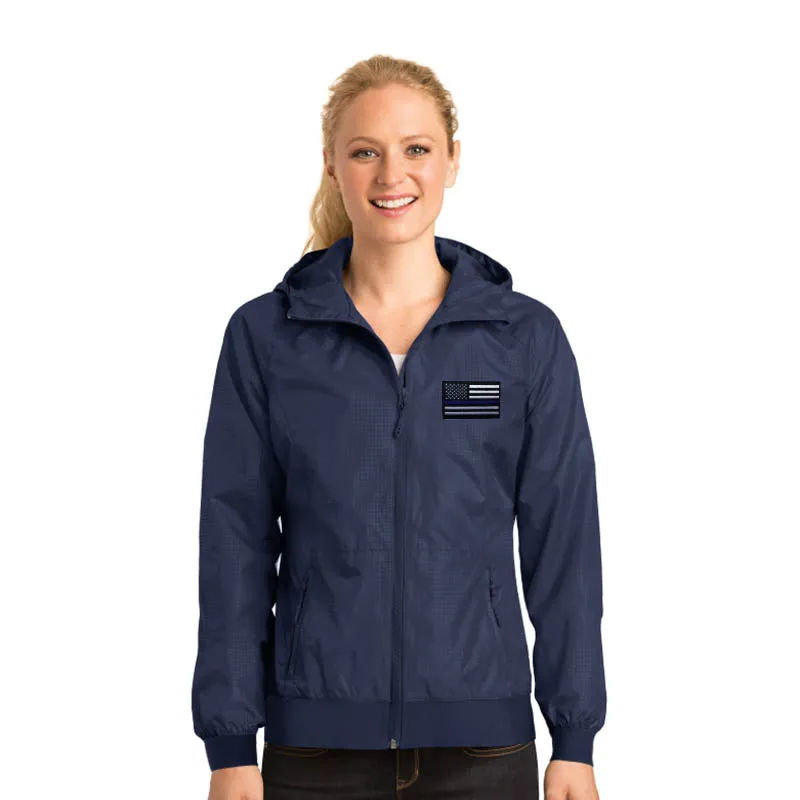 Women's Thin Blue Line Embossed Hooded Wind Jacket