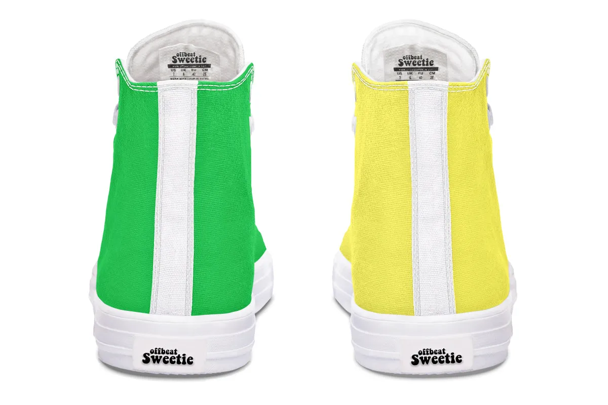 Yellow And Green Mismatch High Tops