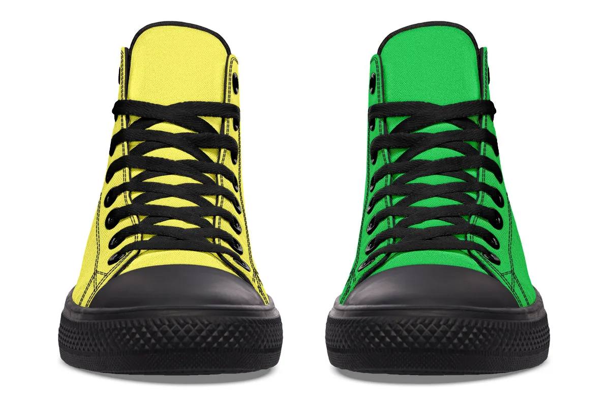 Yellow And Green Mismatch High Tops