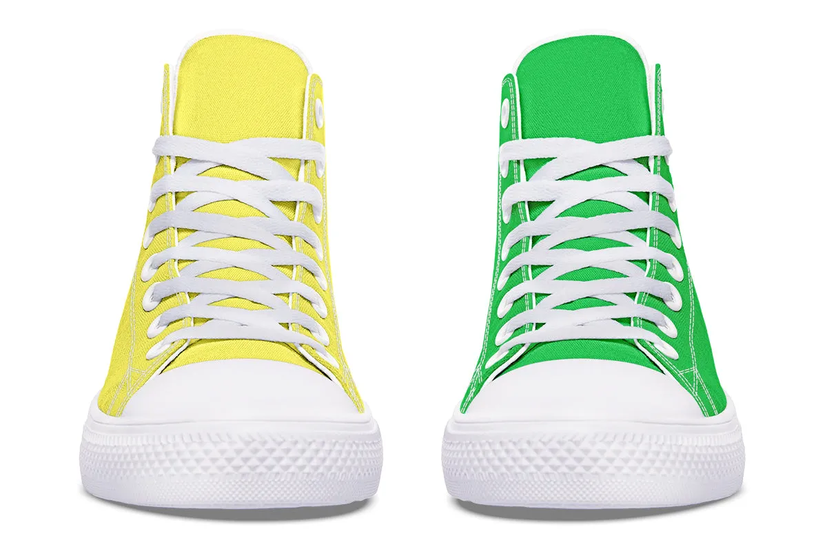 Yellow And Green Mismatch High Tops